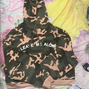 A Camouflage “leave me alone” cropped hoodie